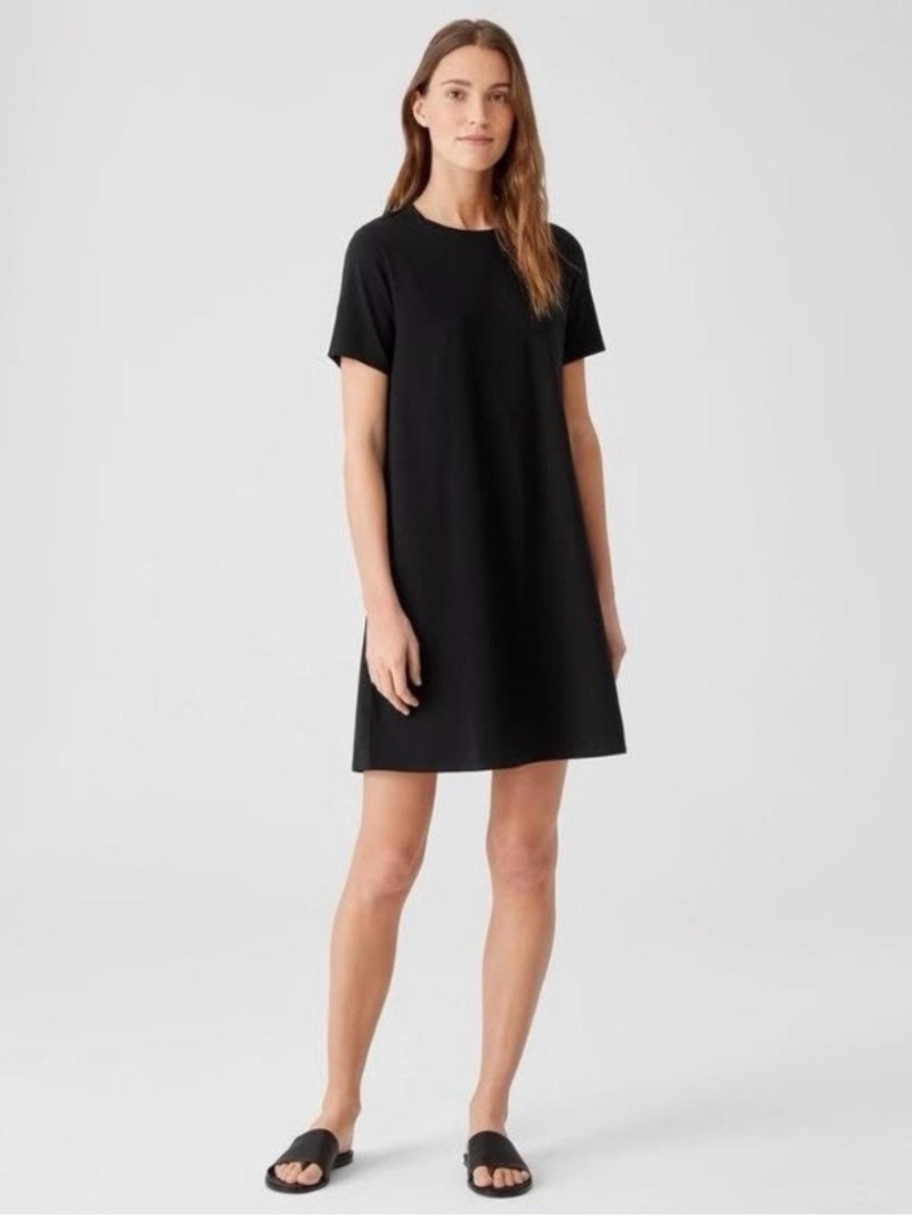 Eileen Fisher Black Short-Sleeve a cotton T Shirt Dress